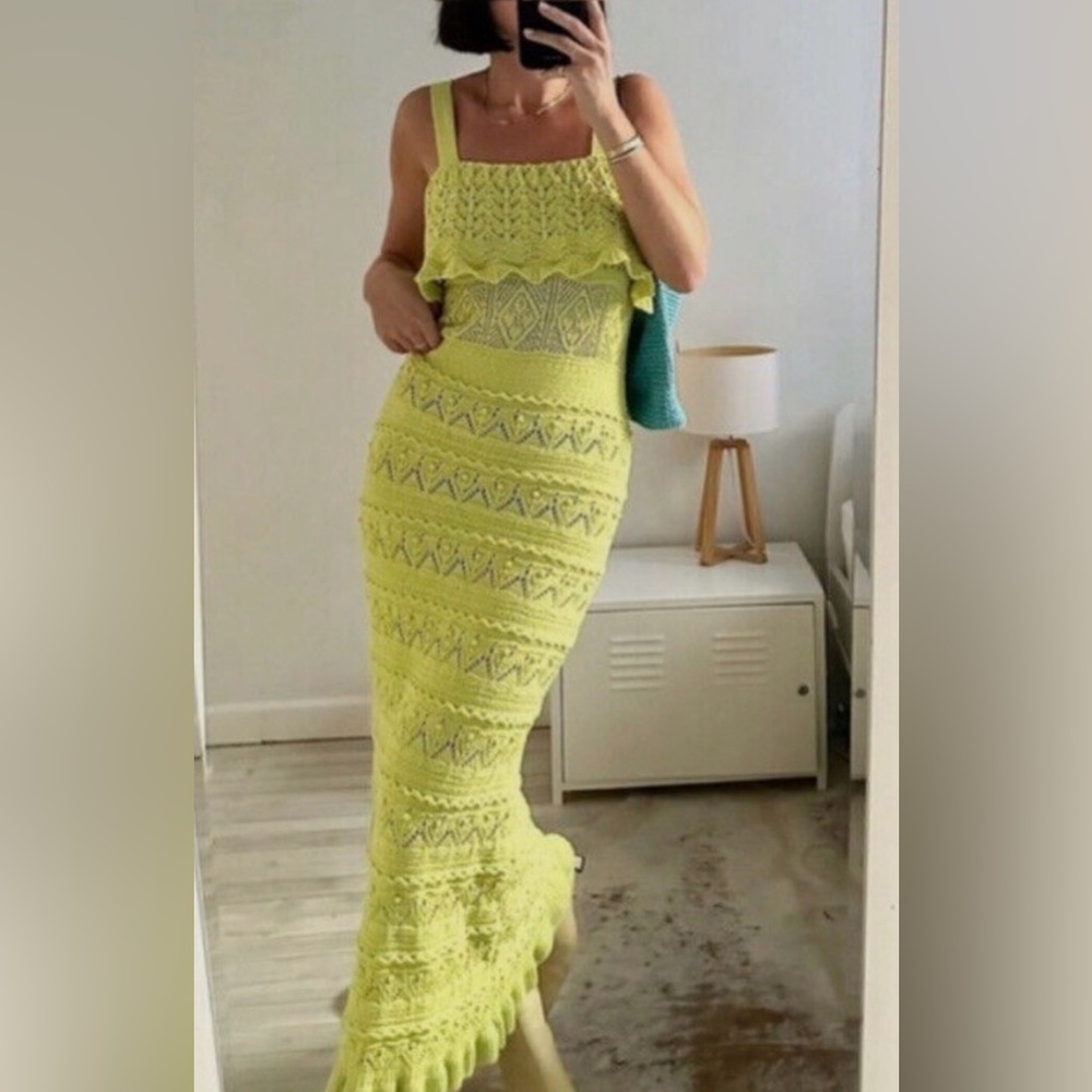 ZARA Lime Green Crochet Maxi Dress - Picture 2 of 11